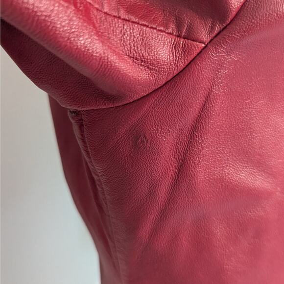 Oleg Cassini Vintage Red Leather Jacket Size Large Collared Zip-Up - Picture 6 of 9